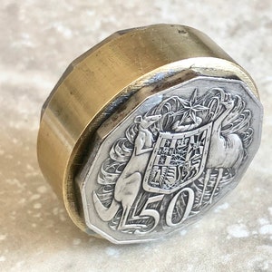 Australia Coin Pillbox Fifty Cents Brass Vintage Snuff Box Keepsake Box Handmade Gift for Him Jewelry Groomsman Gift Collector Gift