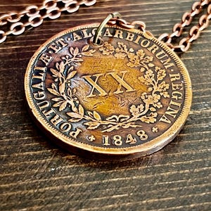 Portugal Coin 1848 Necklace Portuguese 20 Reis 176 Years Old Pendant Necklace Old Handmade Jewelry Gift Friend Charm For Him Her World Coin