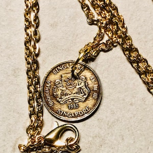 Singapore Hong Kong Necklace 5 Cent Coin Pendant Personal Old Vintage Handmade Jewelry Gift Friend Charm For Him Her World Coin Collector