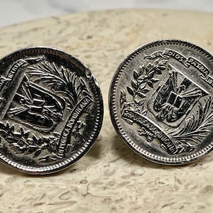 République Dominicaine Coin Stud Boucles d’oreilles Ensemble Dominique Personnel Vieux vintage Bijoux faits à la main Cadeau Ami Charme pour lui Son collectionneur de pièces du monde