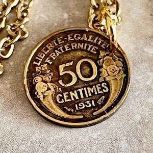 Francia Collar de monedas Colgante francés 50 céntimos Libertad Igualdad Fraternidad Joyería personal Regalo Amigo Encanto Le su coleccionista de monedas mundial