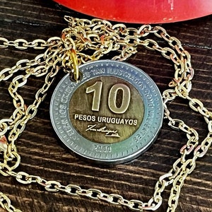 Uruguay Coin Pendant 10 Pesos Necklace Custom Made Charm Gift For Friend Coin Charm Gift For Him, Her, Coin Collector, World Coins