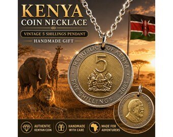 Kenya 5 Shillings Coin Pendant Charm, Jomo Kenyatta Necklace, Vintage African Jewelry Gift