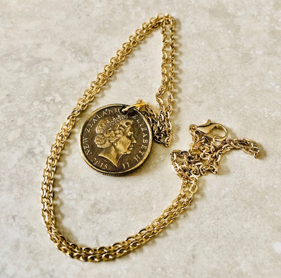 ニュージーランド1ドルキウイコインネックレスチャームハンドメイド 