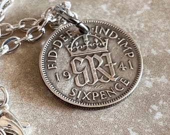 Britain Silver Pendant Coin Necklace 6 Pence Sixpence United Kingdom Britain Jewelry Gift Friend Charm For Him Her World Coin Collector