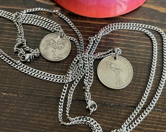 Slovenia Coin Pendant Necklace, Horse 10 Tolar or Stork 20 Tolar Charm, Slovenian Wildlife Jewelry