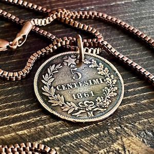Italy Coin Pendant Italian 5 Centesimi Personal Necklace Old Vintage Handmade Jewelry Gift Friend Charm For Him Her World Coin Collector