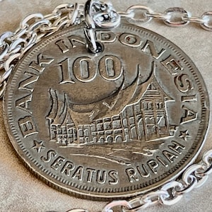 Indonesia Pendant Necklace Indonesian 100 Rupiah Coin Personal Vintage Handmade Jewelry Gift Friend Charm For Him Her World Coin Collector