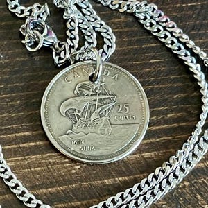 First Settlement in Canada Pendant – 2004  25 Cents Quarter Necklace – Vintage Canadian Coin Jewelry – Handmade Gift for Him or Her