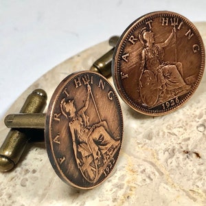 England Coin Cufflinks Farthing United Kingdom England UK Personal Handmade Jewelry Gift Friend Charm For Him Her World Coin Collector