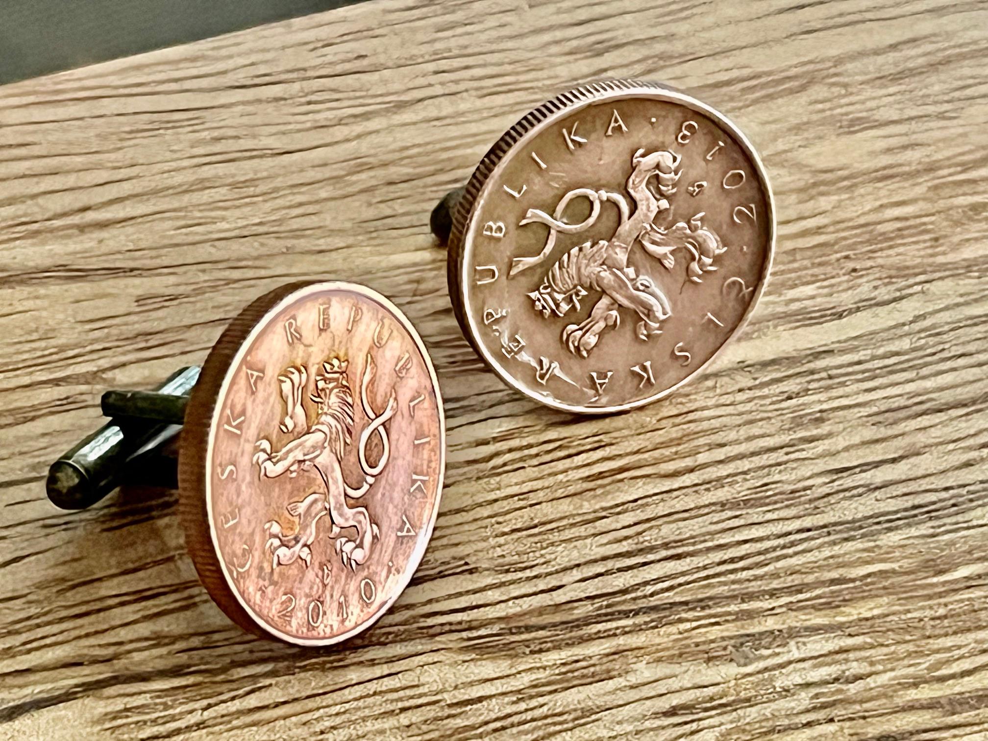 チェコ共和国 10コルナ硬貨カフスボタン チェコチャーム ヴィンテージ
