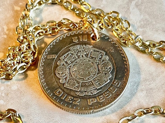 Mexico Coin Pendant Mexican 10 Pesos Necklace Rhinestone