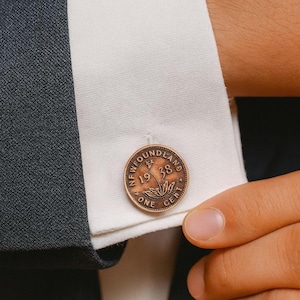Newfoundland Penny Cufflinks | Vintage Canada Coin Jewelry | Handmade NFLD Gift for Him | Custom Made Collector Accessory Souvenir