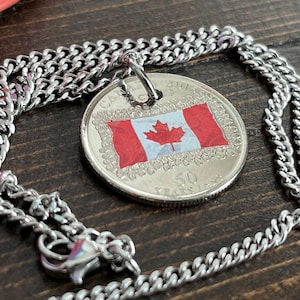 Canadian Quarter Coin Canada Necklace Pendant Canada 2015  25 Cents Flag 50th Anniversary Custom Made Vintage and Rare Jewelry  Enthusiast