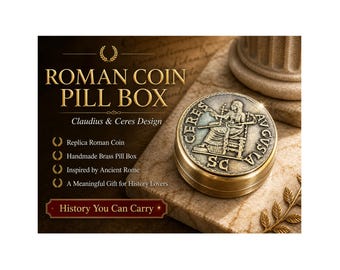 Caja de pastillas romana con monedas, réplica de Claudio Ceres, caja de recuerdos de la Antigua Roma, regalo de mitología para coleccionistas, estuche de pastillas de latón