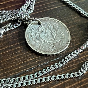 Japan 100 Yen Coin Pendant – Silver Phoenix | Hirohito Era Japanese Vintage Jewelry | Handmade Rising Bird Charm Gift