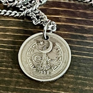 Pakistan Necklace | Vintage 25 Paisa Pendant | Handmade Pakistani Jewelry | Crescent Moon Star Islamic Necklace | Collector Keepsake