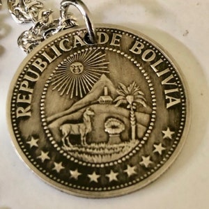 Bolivia Coin Necklace 1 Dollar Pendant Personal Necklace Old Vintage Handmade Jewelry Gift Friend Charm For Him Her World Coin Collector