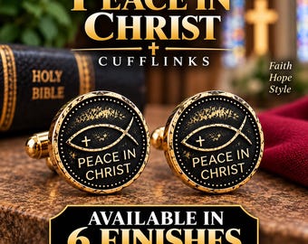 Peace in Christ Cufflinks, Christian Fish Cuff Links, Religious Gift for Him, Christian Jewelry
