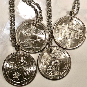 Parks Quarter Pendant United States America USA Coin Necklace Custom Charm Gift For Friend Charm Gift For Him, Coin Collector, World Coins