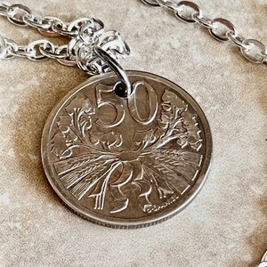 Czechoslovakia Republic 50 Haleru Coin Pendant Personal Necklace Vintage Handmade Jewelry Gift Friend Charm For Him Her World Coin Collector