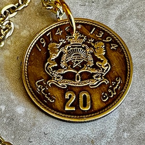Morocco Coin 20 Moroccan Pendant Necklace Personal Vintage  Handmade Jewelry Gift Friend Charm For Him Her World Coin Collector