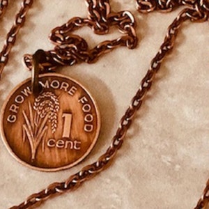 Trinidad & Tobago Coin Necklace 5 Cents Pendant Vintage Custom Made Jewelry Coins Grow More Food Coin Enthusiast Fashion Accessory Handmade
