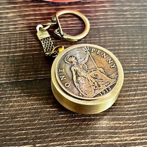 British Coin Pillbox Large Penny Vintage Stash Snuff Box Vitamins Pill Box Keepsake Men’s Gift Handmade Jewelry Collectible Groomsman gift