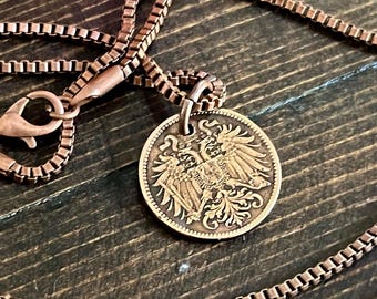 Collar con moneda de 2 peniques de Alemania, colgante vintage con moneda alemana, joyería histórica hecha a mano, regalo para él o ella