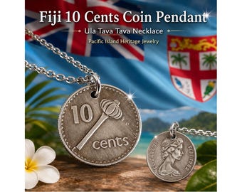 Fiji 10 Cents Coin Pendant Necklace, Ula Tava Tava Fijian Coin Charm, Pacific Island Heritage Jewelry Gift