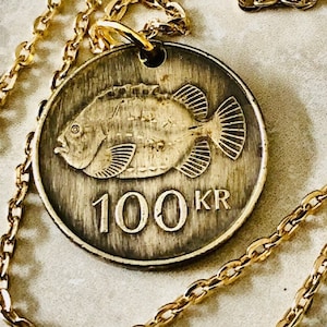 Iceland Coin Necklace 100 Kronur Icelandic Pendant Personal Old Vintage Handmade Jewelry Gift Friend Charm For Him Her World Coin Collector