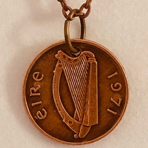 Irlande pièce de monnaie collier pendentif irlandais 1 penny personnalisé personnel personnalisé bijoux faits main cadeau ami charme pour lui son monde collectionneur