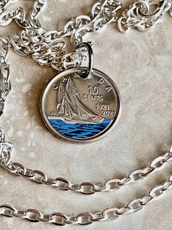 Canadian Dime Coin Pendant Necklace 1921-2021 Blue 10 Cents