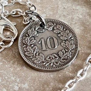 Switzerland Pendant Necklace Vintage Swiss 10 Franc Personal Old Vintage Handmade Jewelry Gift Friend Charm For Him Her World Coin Collector