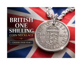 British One Shilling Coin Necklace: Custom Year Pendant, UK Heritage Jewelry