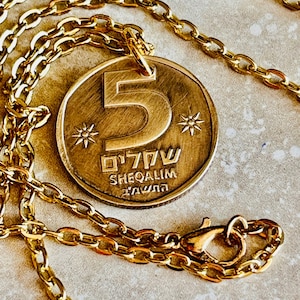 Israel Coin Necklace 5 Agorot Coin Personal Necklace Old Vintage Handmade Jewelry Gift Friend Charm For Him Her World Coin Collector