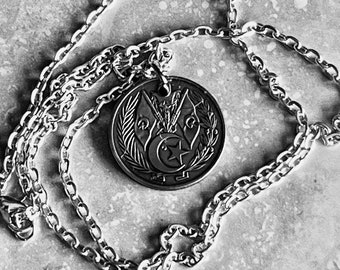 Algeria 5 Centimes Coin Necklace Charm Algerian Pendant Vintage