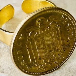 Spain Coin Ring Spanish Peseta Vintage Adjustable Custom Made Rare Coins  Coin Enthusiast Fashion Accessory Handmade