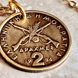 Greece Coin Pendant Greek 2 Drachma Personal Necklace Vintage Handmade Jewelry Gift Friend Charm For Him Her World Coin Collector