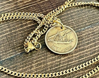 Collana con moneta del Kuwait - Ciondolo Fils fatto a mano / Gioielli con moneta kuwaitiana vintage / Regalo personalizzato per lui o per lei / Ricordo del Medio Oriente