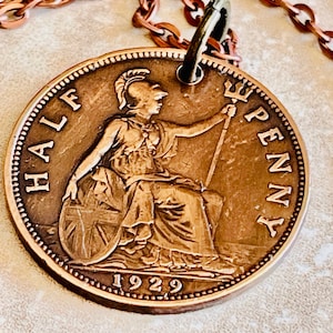 England Half Penny UK Coin Pendant Britain Personal Necklace Vintage Handmade Jewelry Gift Friend Charm For Him Her World Coin Collector