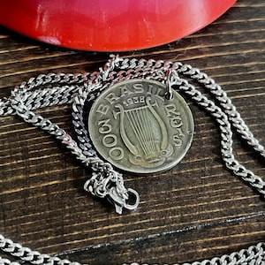 Brazil Coin Necklace Brazilian 300 Reis - Brazilian  Necklace Jewelry Vintage Pendant Gift Friend Charm For Him Her World Coin Collector