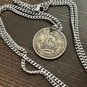 Britain One Shilling Coin Pendant – English Coin Necklace – Vintage UK Jewelry – Handmade Gift for Him or Her – British History Charm