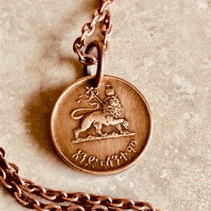 Ethiopia Lion Scepter Coin Pendant Vintage Handmade Ethiopian Necklace Personal Jewelry Unique Gift for Collectors and History Lovers