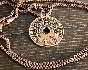 Netherlands Coin Necklace – Indie 1 Cent Pendant – Vintage Dutch Coin Jewelry – Handmade Gift for Him Her – Unique Collector Charm