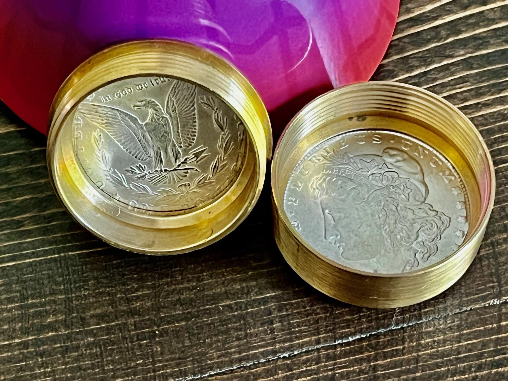 Morgan Dollar Pill Box 1878 Replica Coin Brass Stash Box Vintage