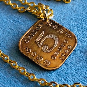 Sri Lanka Coin Necklace Ceylon 5 Cents Pendant Vintage Handmade Jewelry Personal Old Coin Charm Gift for Collectors and History Lovers