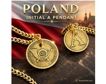 Poland Letter A Telephone Token Charm Pendant Necklace, Vintage Polish Postal Jewelry, Personalized Initial Gift