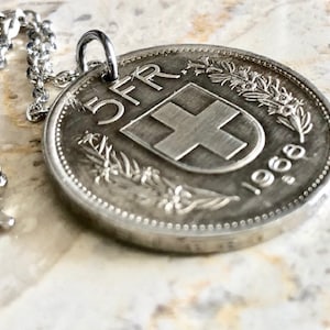 Switzerland Pendant Necklace Swiss 5 Franc Coin Personal Old Vintage Handmade Jewelry Gift Friend Charm For Him Her World Coin Collector