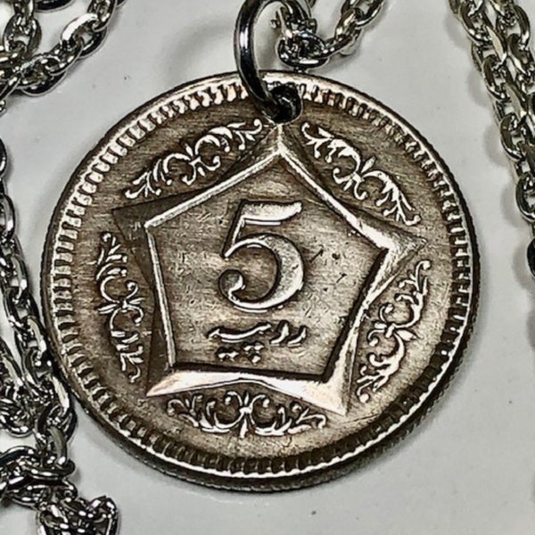 Pakistan Coin Pendant Necklace Pakistani 5 Rupees Personal Old Vintage Handmade Jewelry Gift Friend Charm For Him Her World Coin Collector